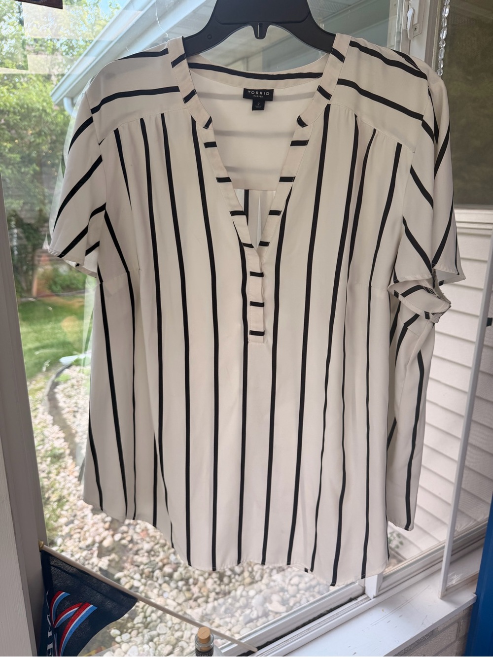 torrid Black and White Vertical Stripe V-Neck Blouse